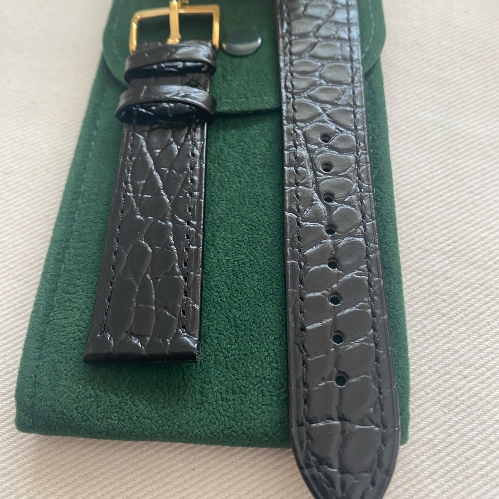 Green Pouch with Black Croc-Embossed Strap vintage Rolex strap 20mm